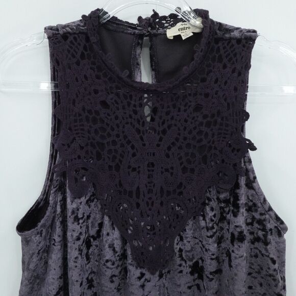 Entro Sz Small Top‎ Deep Purple Crushed Velvet Goth Whimsigoth Lace Scallop Hem - Picture 5 of 10